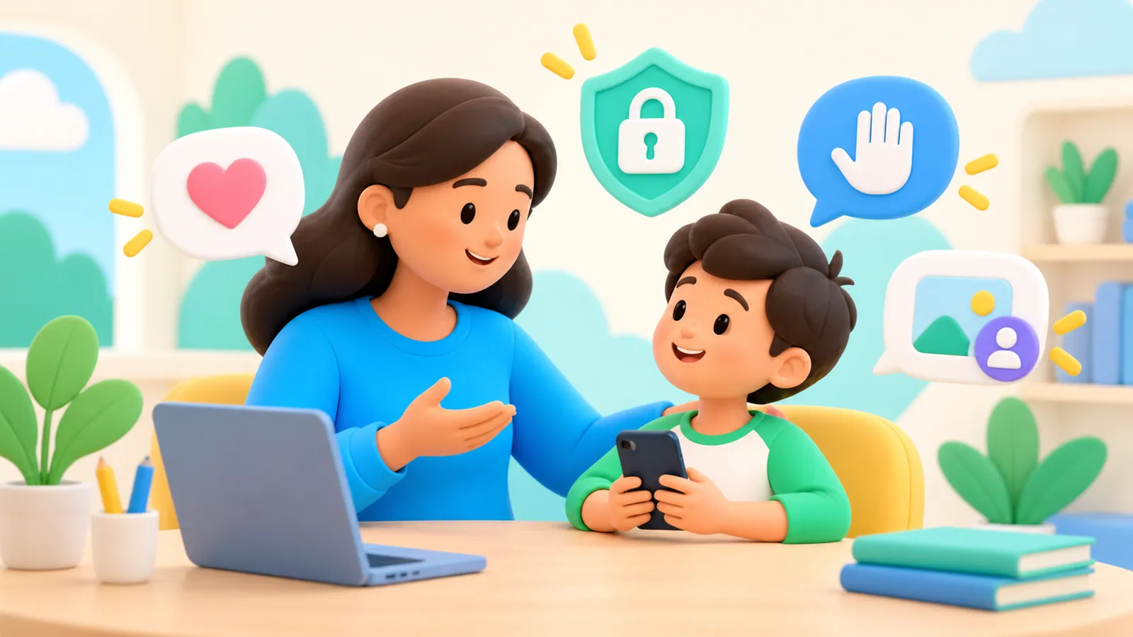 Family illustration: Digital Citizenship for Kids: Five Conversations to Practice at Home