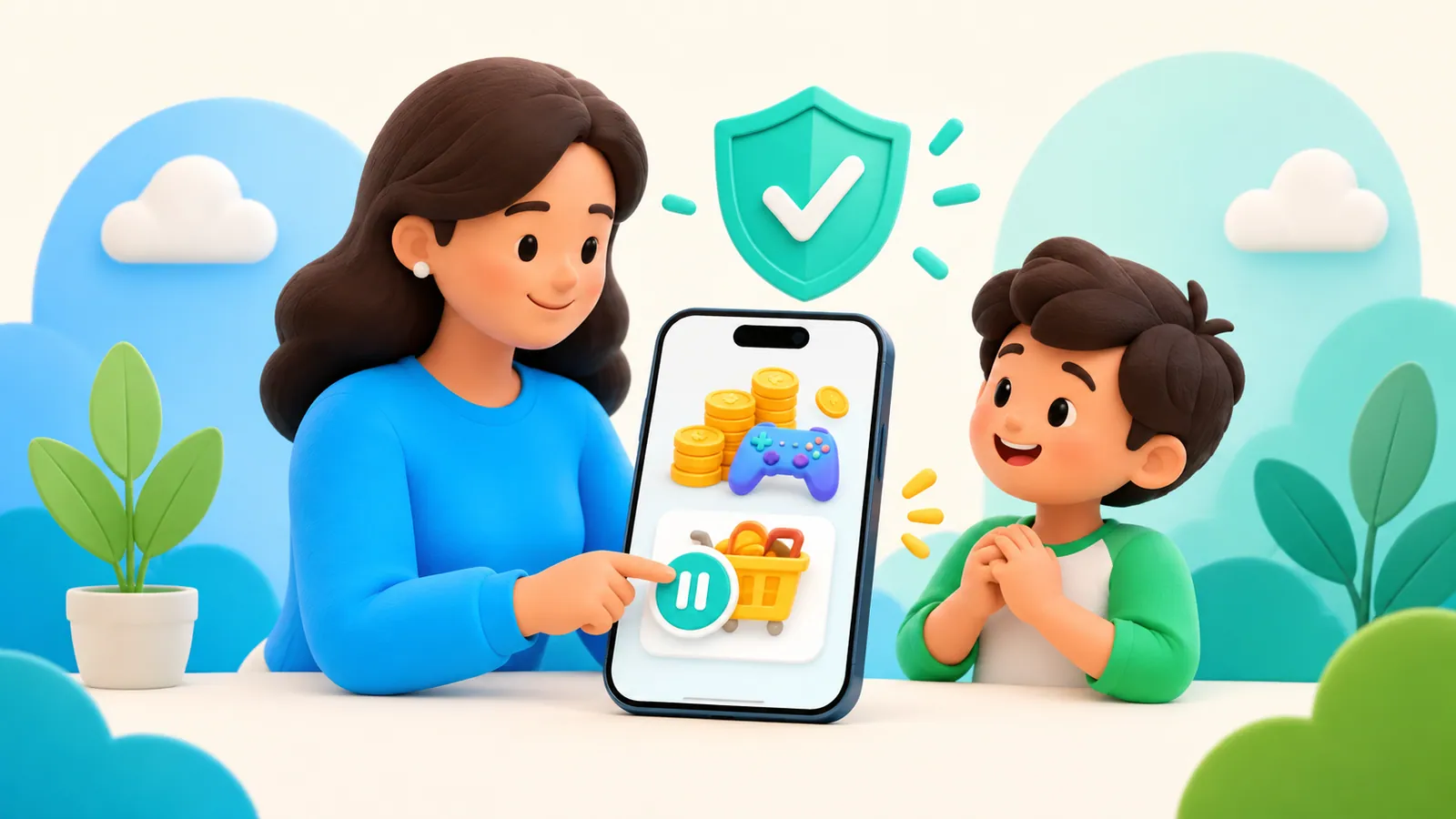 Family illustration: How to Stop Surprise In-App Purchases on a Child’s iPhone