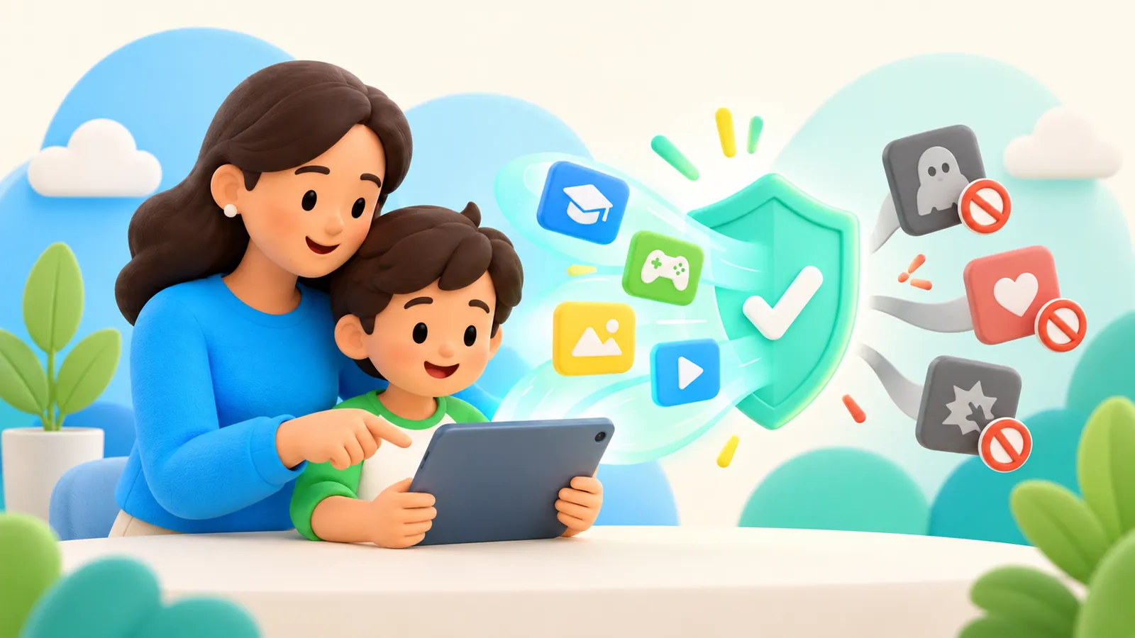 Family illustration: How to Block Websites on a Child’s iPhone or iPad