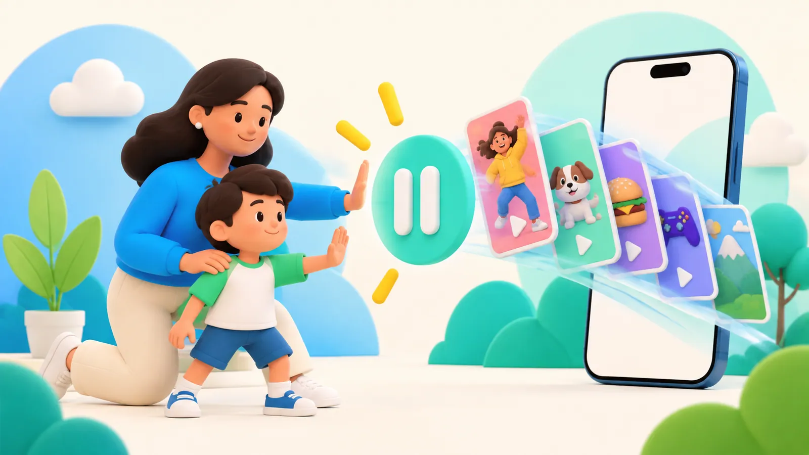 Family illustration: How to Limit or Block YouTube Shorts for Kids