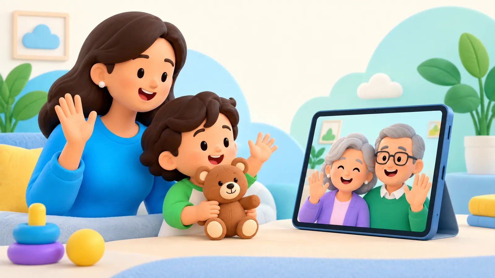 Family illustration: Video Chat for Young Kids: Making Calls More Interactive