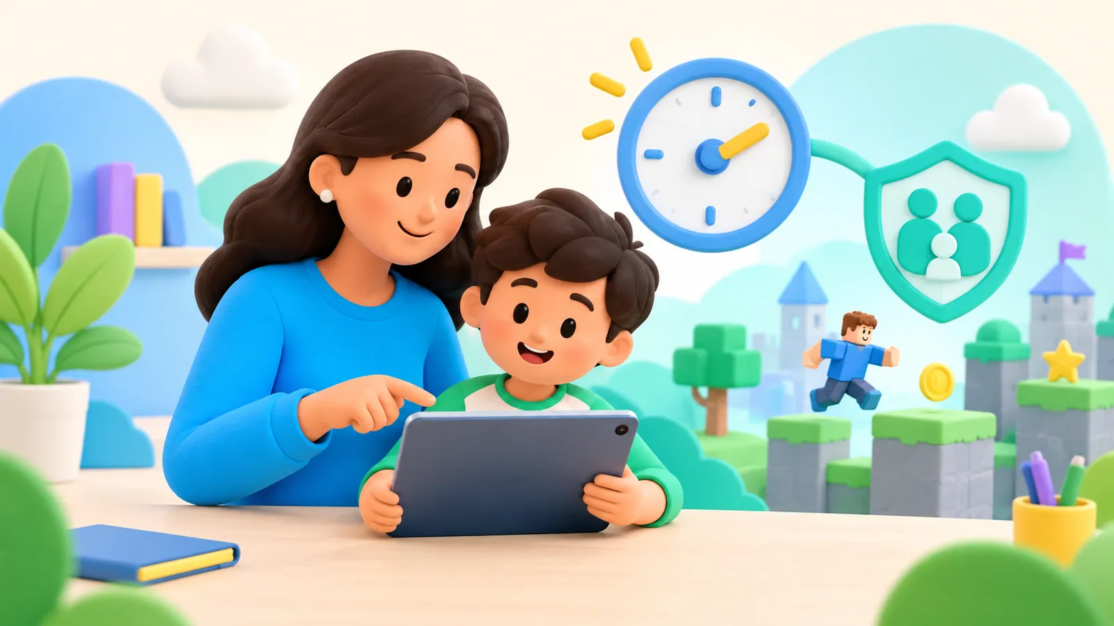 Family illustration: How to Limit Roblox Screen Time on iPhone and iPad
