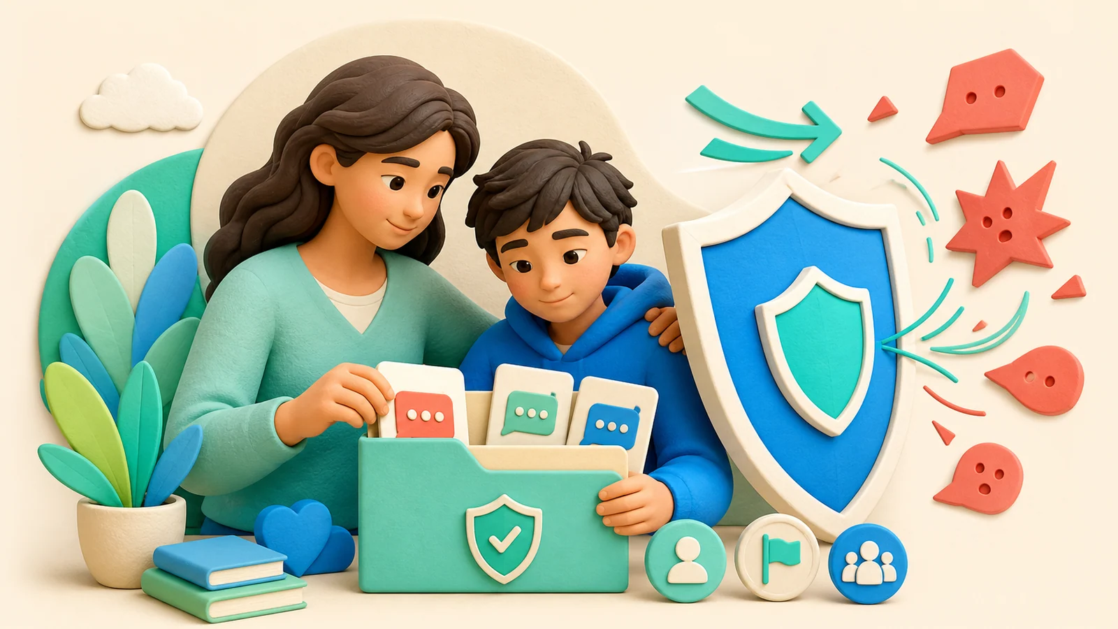 Parent supporting a child while documenting and blocking cyberbullying