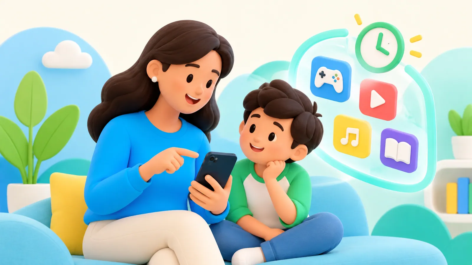 Family illustration: How to Explain Parental Controls to Kids Without Making It a Secret