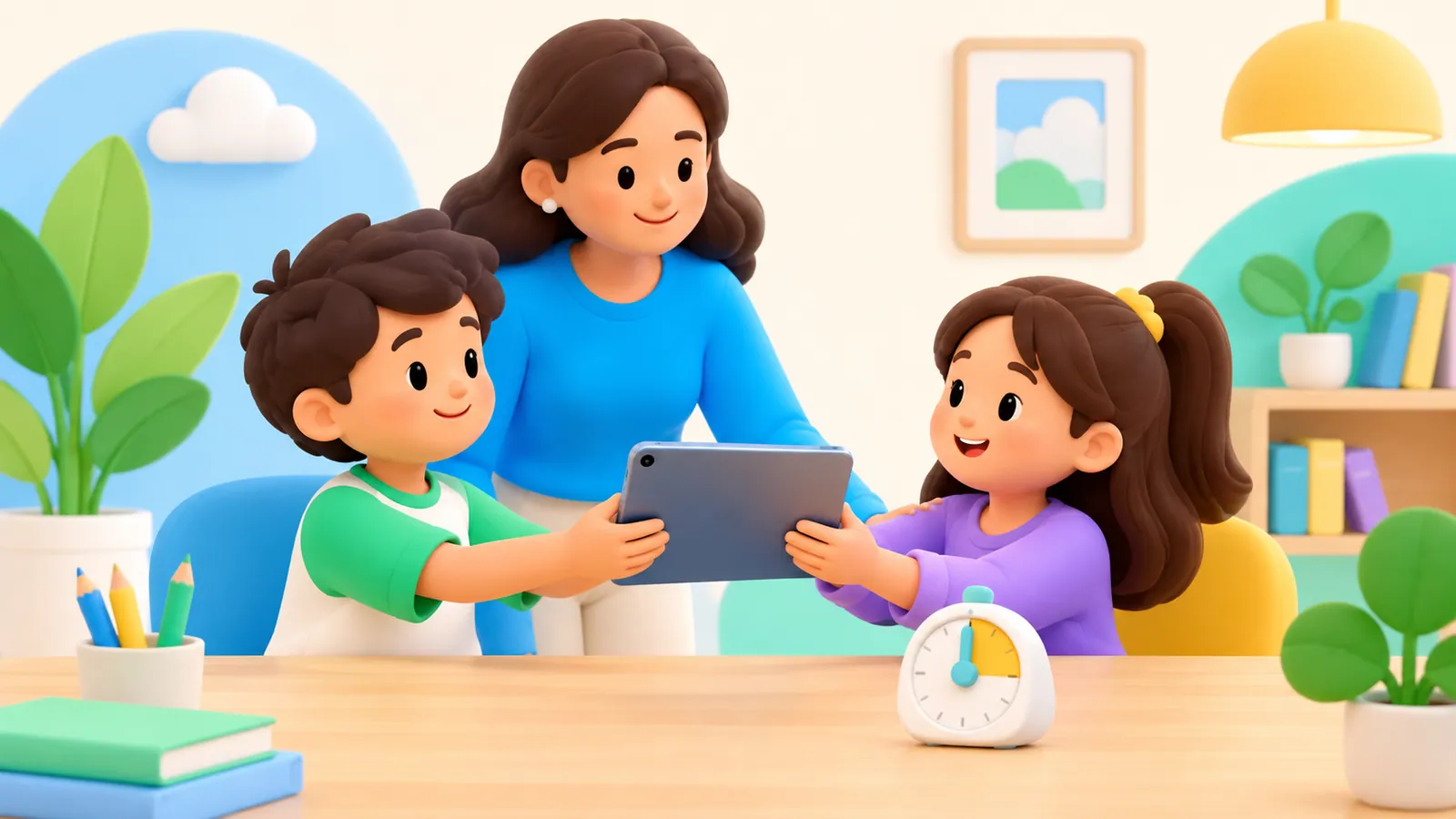Family illustration: One iPad, Two Kids: A Plan for Sharing Without Mixing Up the Rules