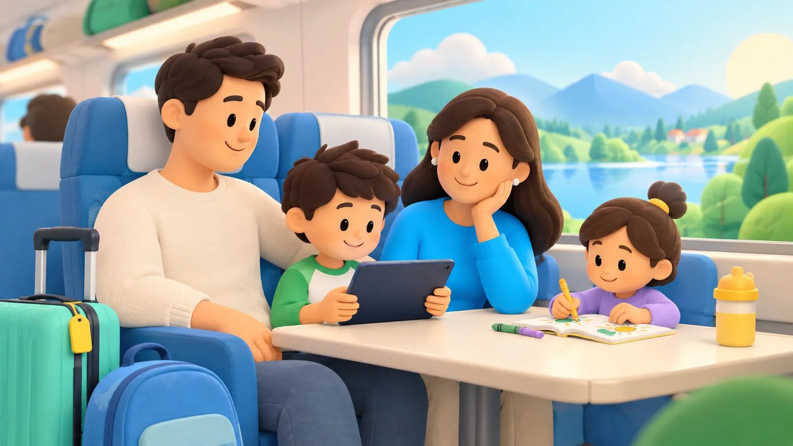 Family illustration: Screen Time While Traveling with Kids: Plan for the Trip and the Return