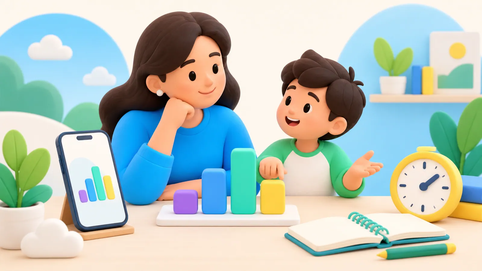 Family illustration: How to Read Your Child’s Screen Time Report Without Jumping to Conclusions