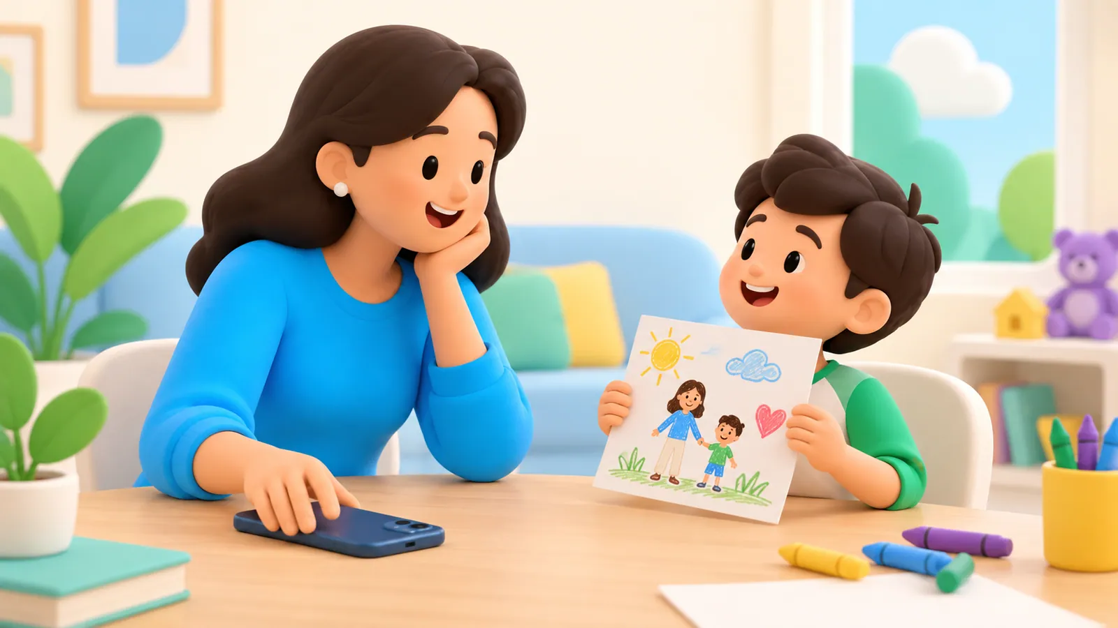 Family illustration: When Parents’ Phones Interrupt Family Time: A Small Reset Plan