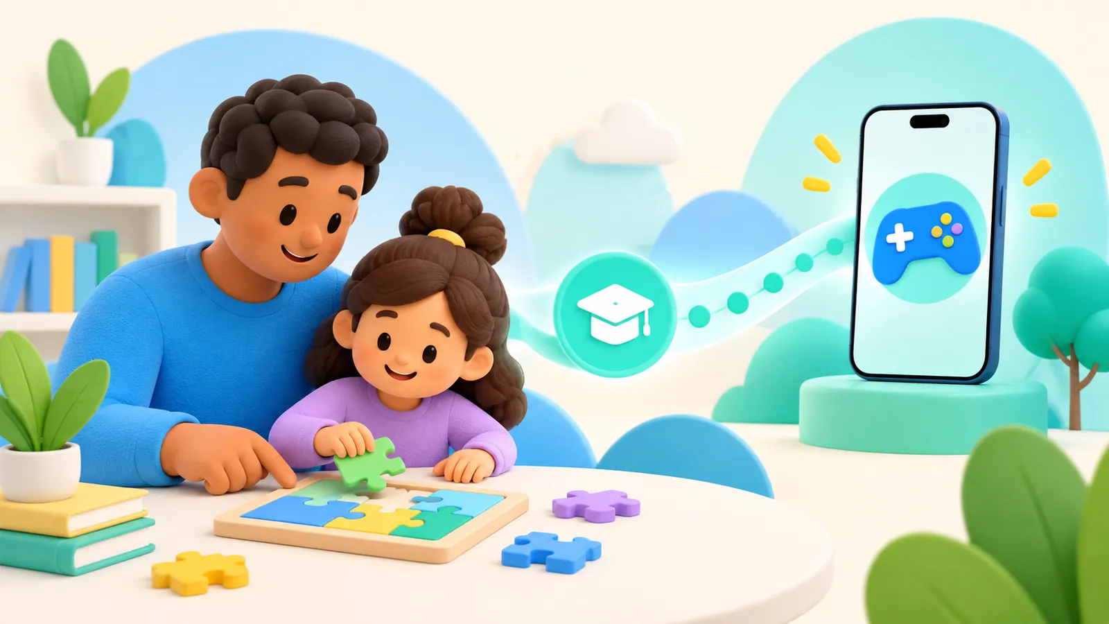 Family illustration: How Kids Can Earn Screen Time Through Learning