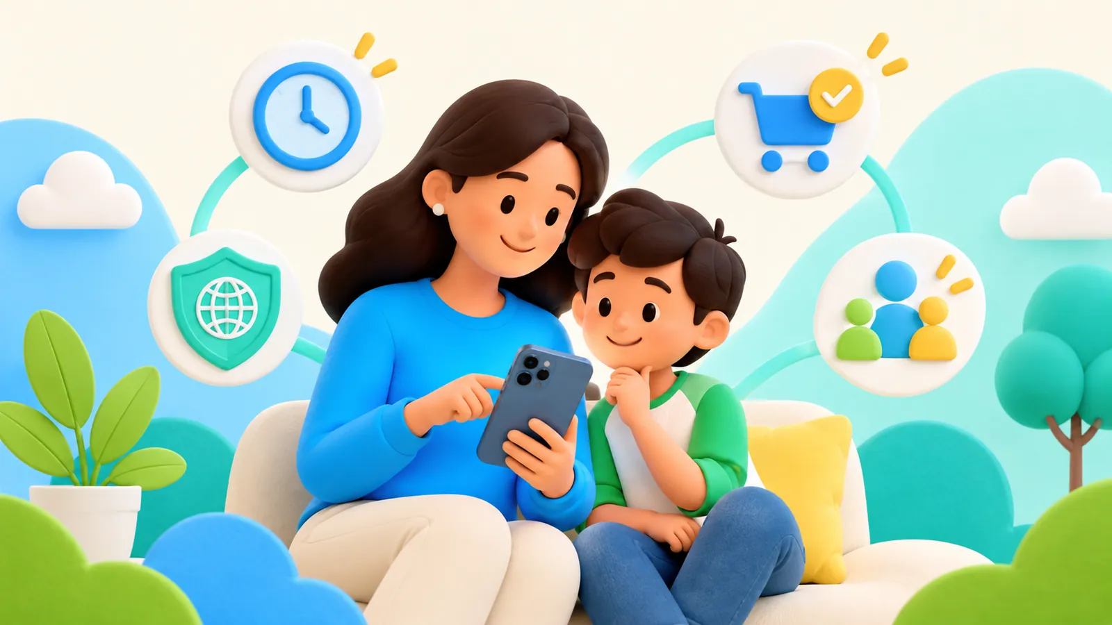 Family illustration: Parental Controls on iPhone: A Parent’s Guide to What Each Setting Does