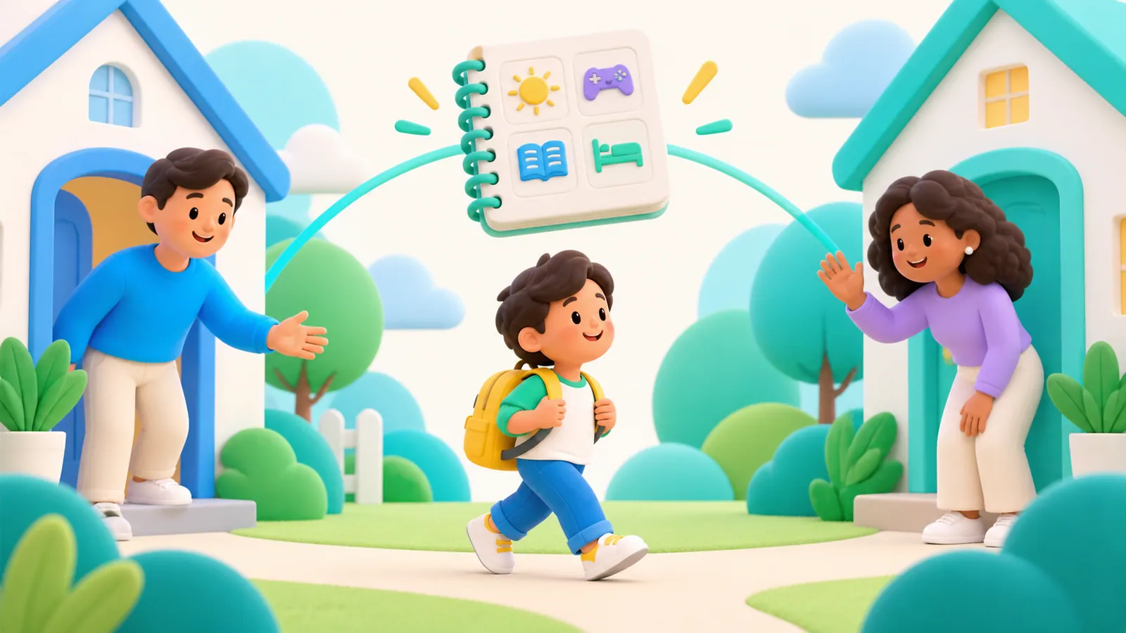 Family illustration: Screen Time in Two Homes: A Practical Plan for Co-Parents