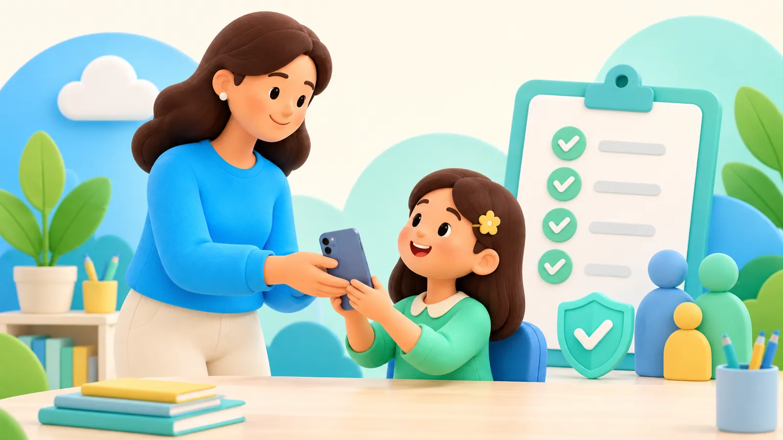 Family illustration: Setting Up a Child’s First iPhone: The Handover Checklist