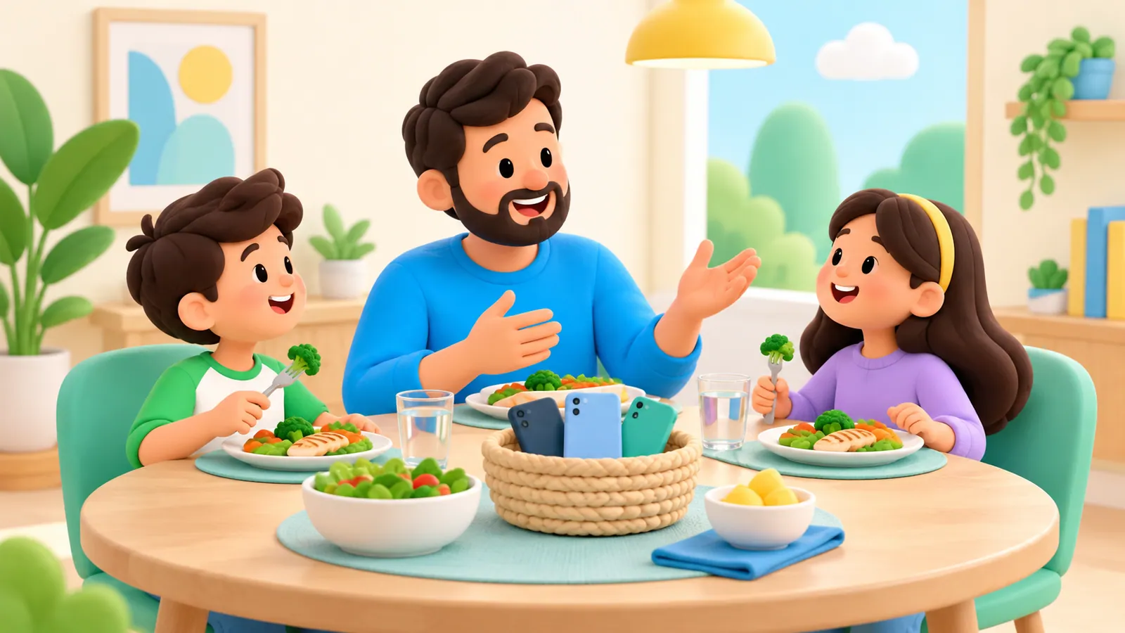 Family illustration: Screens at Mealtimes: How to Change the Routine Without a Standoff
