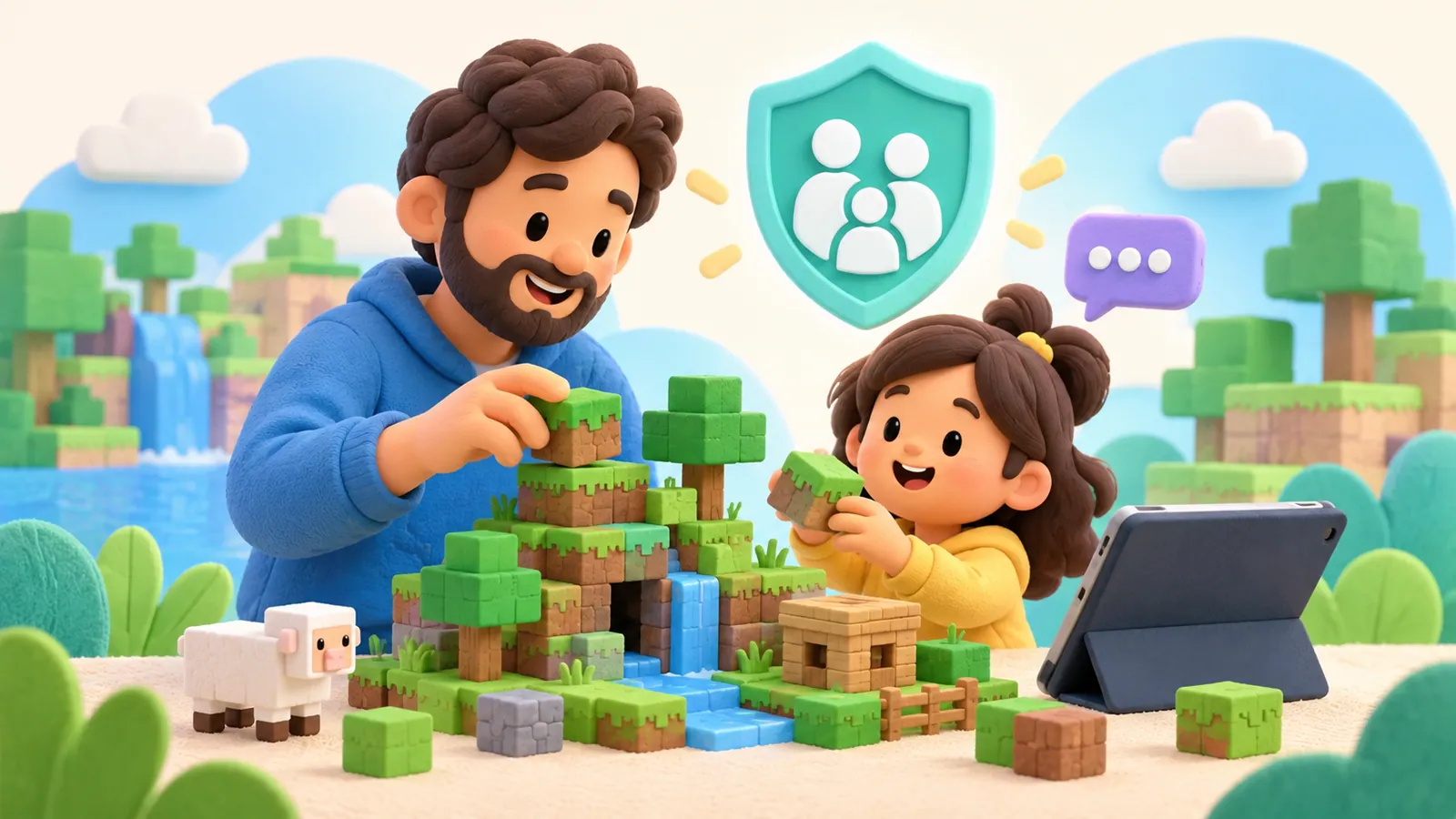 Family illustration: Minecraft Parental Controls: Accounts, Multiplayer, and Chat