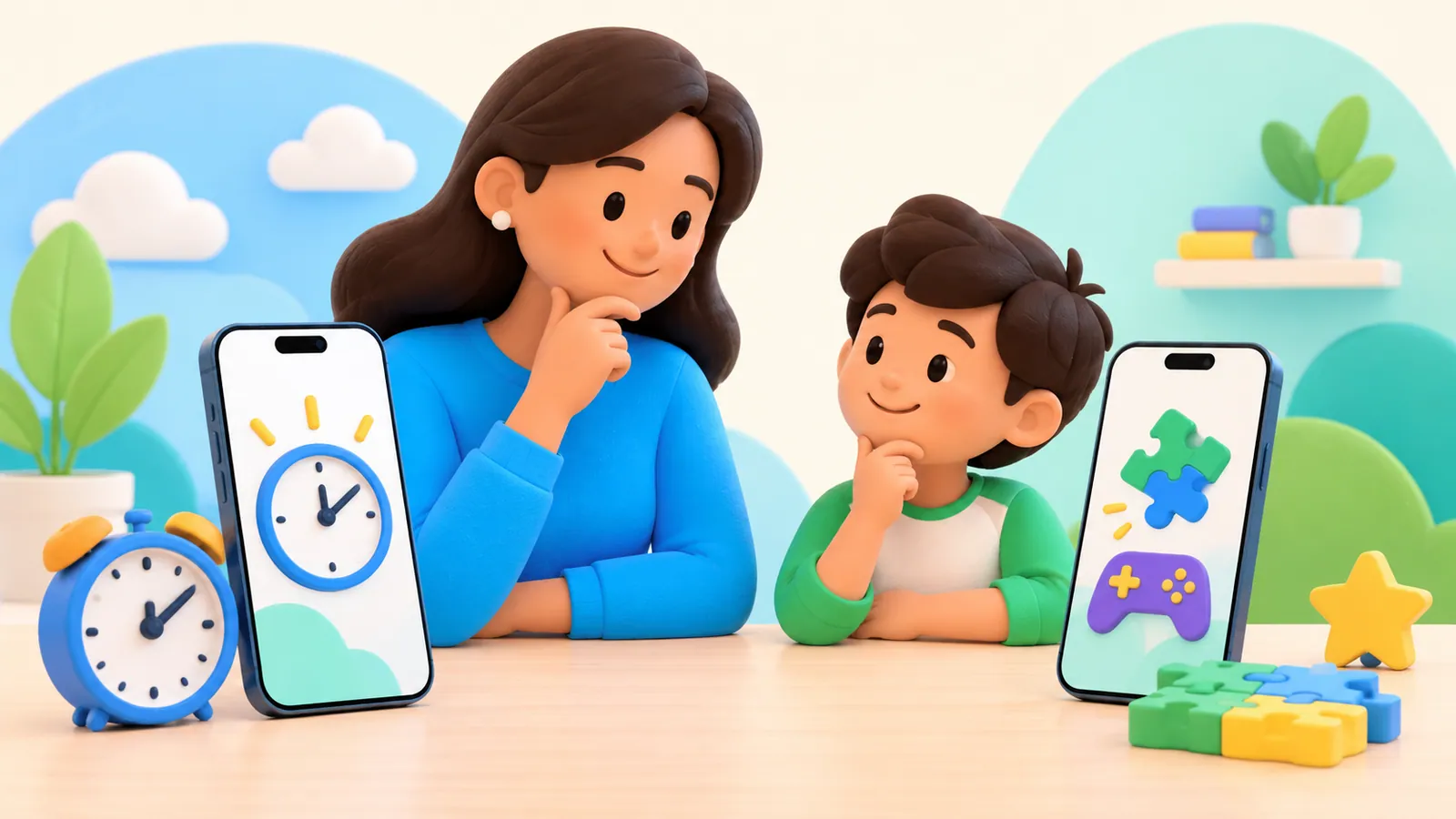 Family illustration: OMO Kids vs Apple Screen Time: Features and Setup