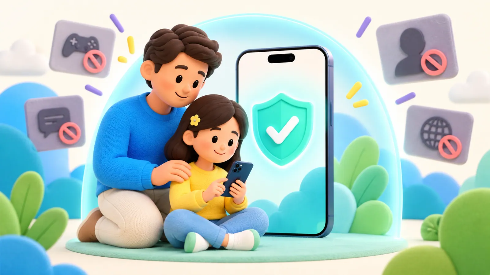 Family illustration: Blocking Adult Content on an iPhone: What Filters Can and Cannot Do