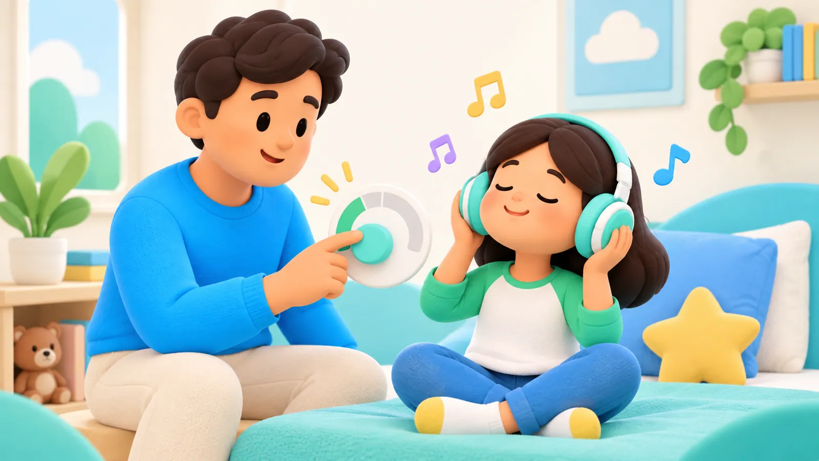 Family illustration: Headphones for Kids: Safer Listening Habits and Volume Checks