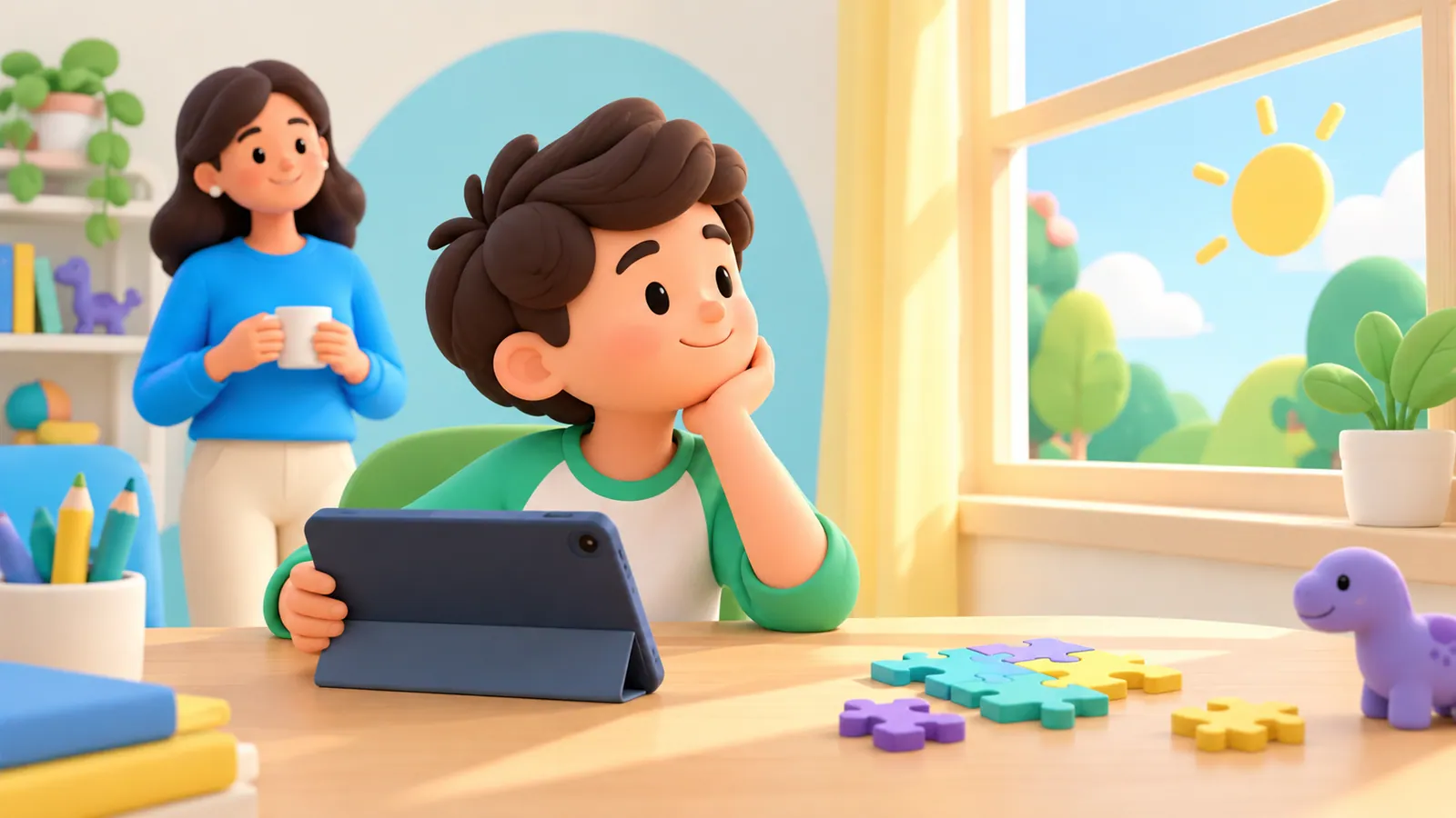 Family illustration: Screen-Time Breaks for Kids: What Cognitive Pauses Might—and Might Not—Do