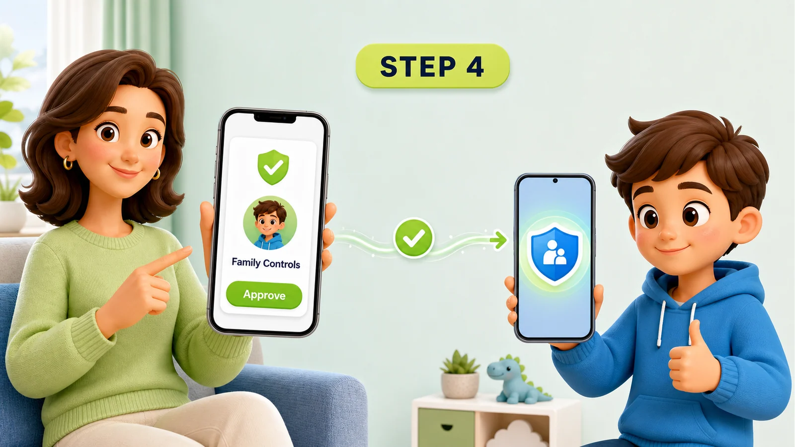 Parent or guardian approving Apple Family Controls for the child