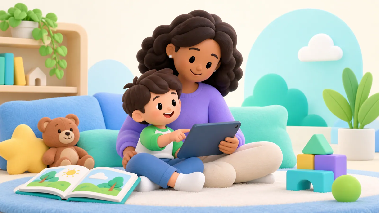 Family illustration: Screen Time for Preschoolers: How to Apply Age Guidance to Real Life