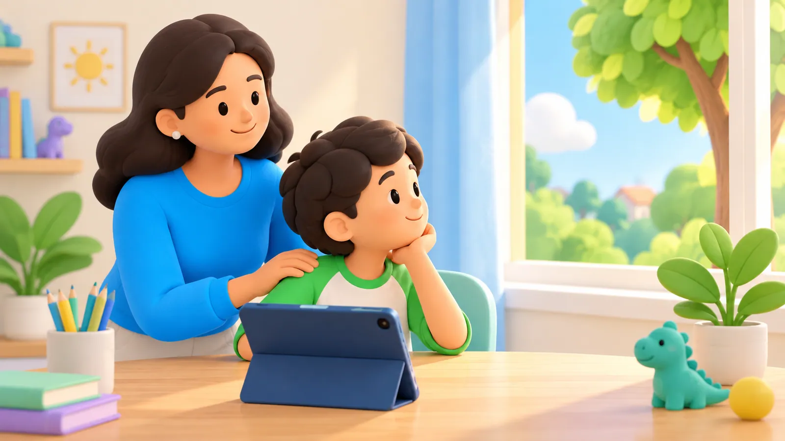 Family illustration: Kids’ Eyes and Screens: A Practical Guide to Comfort and Warning Signs